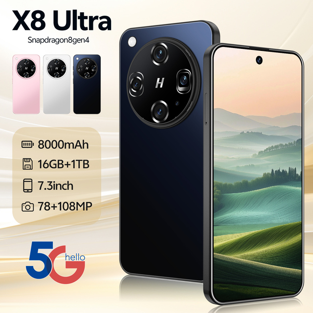 Factory Price X8 Ultra Smartphone 7.3 Inch 16G+1tGB Unlocked Android Mobile Phones Octa Core CPU 4G 3G 5g LTE 2K Display 144Hz