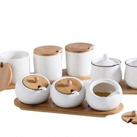 Ensemble de pots en céramique rose poudré vintage avec 3 accents dorés, plateau de service étanche, cuillères, élégantes boîtes à sucre et à épices avec couvercles
