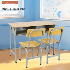 Mesa y silla de aula de primaria de madera, muebles escolares, asientos dobles ajustables en altura, juego de escritorio y silla para estudiantes para la escuela - Product Image 6