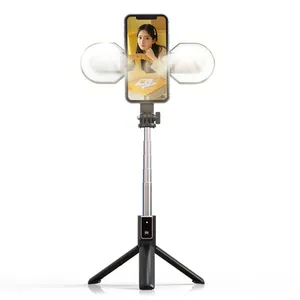 נייד מסתובב פרסת מנורת Led כפול למלא אור איפור עוגן שידור חי סוגר טלפון סלולרי אלחוטי Selfie מקל