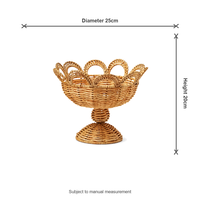 Corbeille à fruits en rotin tressé à la main, compotier à bord festonné, décoration de table en fibres naturelles, vente en gros OEM, corbeille à fruits en rotin