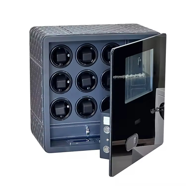 Fingerprint Bolt Lock Watch Winder Tempered Antitheft Glass Mechanical Leather Jewelry Automatic Rotator Watch Winder Safe Box