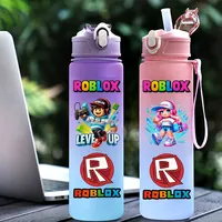 Gourde 750 ml à dégradé de couleurs, motif Anime Graffiti, avec paille, pour les jeux Roblox, accessoire quotidien pour étudiants, cadeau d'anniversaire pour garçon