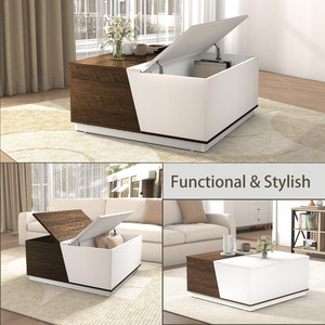 Lift-Top Coffee Table With Hidden Storage – Sliding Top Square Table, Farmhouse Style In White