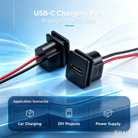 Conector USB Tipo-C Hembra Cuadrado con Cable, Puerto de Carga USB-C Duradero de Carga Rápida, Conector de Alimentación Electrónico DIY