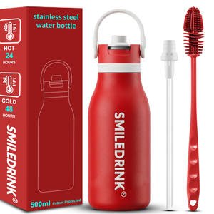 SMILEDRINK 500ml Leakproof Stainless Steel <b>Water</b> <b>Bottle</b> with Straw & Cleaning Brush Flask for Hiking & <b>Camping</b> - Product Image 1
