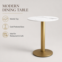 Table à manger ronde avec plateau en marbre et base dorée pour restaurant, hôtel, café, appartement, cuisine, salle à manger, salon