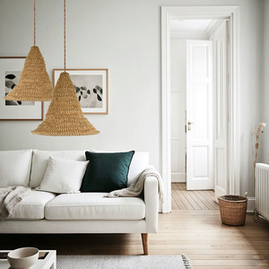 Hand Woven Hemp <b>Rope</b> Lampshade Cone Shape Brown 31x31x30cm For Indoor Hanging <b>Lighting</b> Decorative Shade - Product Image 2