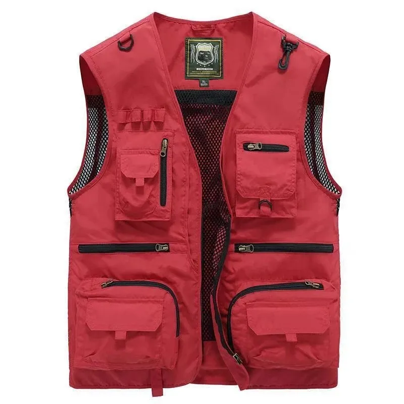 Uomini estivi che scaricano gilet tattico cappotto Casual da uomo fotografo gilet maglia lavoro giacca senza maniche strumenti tasca gilet 5XL