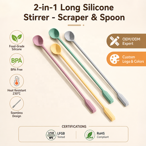 定制徽标二合一食品级硅胶长柄环保可洗碗安全刮刀搅拌勺，适用于果酱、酱料、蜂蜜，OEM/ODM - Product Image 4