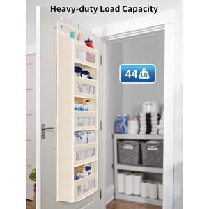 Organisateur de rangement suspendu au-dessus de la porte, 10 poches, beige, pour chambres d'enfants, crèches, soins pour bébés, étagère multifonctionnelle en tissu - Product Image 6