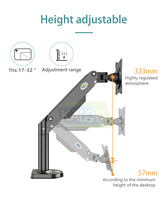 Support d'écran en aluminium Kaloc DS300 pour ordinateur 17-32 pouces, bras robotisé à ressort à gaz à 360 degrés, simple, 75x75 100x100