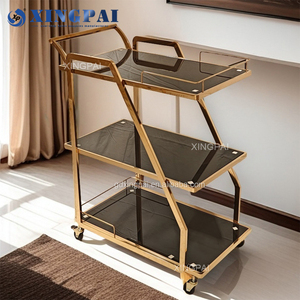 Xingpai Dubai Wholesale Markt Gouden <span class=keywords><strong>Trolley</strong></span> Luxe 3 Tier Hotels Catering Trolleys Commerciële Hotel <span class=keywords><strong>Trolley</strong></span> <span class=keywords><strong>Room</strong></span> Service Cart - Product Image 1