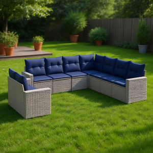 ชุดโซฟาหวายโพลีสีเทา 9 ชิ้น เฟอร์นิเจอร์สวนกลางแจ้ง ทันสมัย ทนทานต่อสภาพอากาศ - Product Image 2