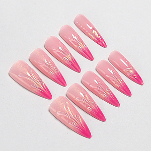<span class=keywords><strong>Faux</strong></span> ongles à presser en ABS rose <span class=keywords><strong>flamme</strong></span> avec paillettes dorées, style stiletto tendance pour nail art, vente en gros - Product Image 2
