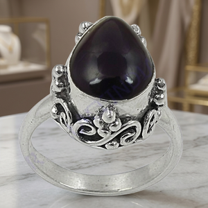 Art Palace 925 <b>Silver</b> Onyx Gemstone <b>Ring</b> Water Drop Shape Vintage Bezel Setting Unisex Everyday Wear - Product Image 1