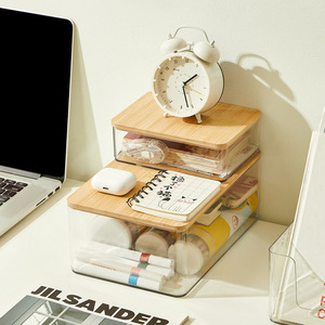 Desktop Bamboo <b>Lid</b> <b>Storage</b> Box Rectangle Stackable With <b>Lid</b> For Cosmetics Jewelry Books Snacks Household Organizer - Product Image 3