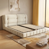 Lit de rangement multifonctionnel moderne et luxueux en velours, style français, avec tissu rembourré doux et personnalisable, en bois durable