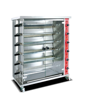 Rôtissoire à poulet au gaz/GPL à 6 broches, machine à rôtir automatique avec ventilateur et contrôle de température, en acier inoxydable 304 de qualité 1C
