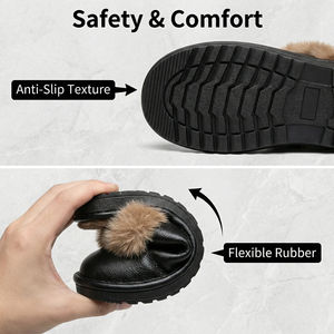 Claquettes plateforme unisexe en cuir de vachette véritable et fourrure de vison, chaudes pour l'hiver, avec amorti, imperméables, antidérapantes et respirantes - Product Image 5