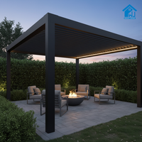Sweet Home Chinesische Wandmontierte Aluminium-Pergola für den Außenbereich mit LED-Beleuchtung, motorisiertem Lamellendach, einziehbarer Überdachung, wasserdichtem Sonnenschutz für die Terrasse