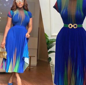 2022 yaz yeni baskılı taneler yuvarlak yaka üst yüksek bel etek moda rahat etek seti - Product Image 3