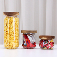 Pot en verre hermétique pour aliments de cuisine avec couvercles à vis en bois d'acacia
