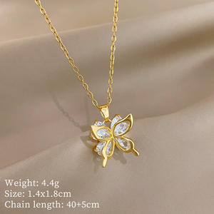 <span class=keywords><strong>Collar</strong></span> con Colgante de Acero Inoxidable Chapado en Oro con Diseño de Corazón de Circonita y Mariposa Hueca, Joyería Unisex de Moda - Product Image 4