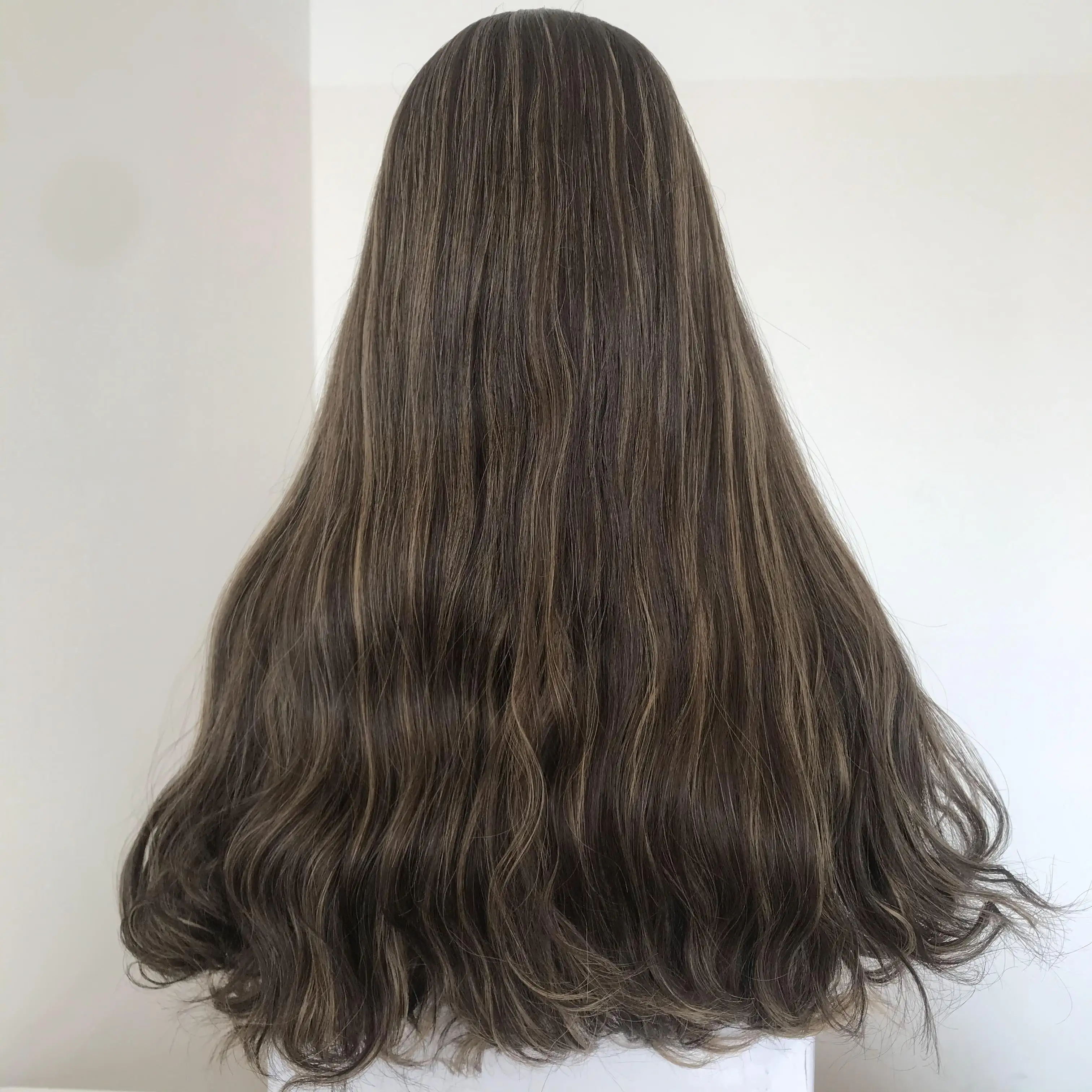 JW10-Peluca de cabello humano virgen para mujer, postizo de seda, pelo largo y morena con reflejos, estilo europeo, proveedor de pelucas rizadas