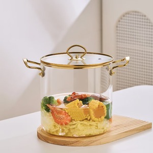 Modern High Borosilicate Glass <strong>Saucepan</strong> &amp; Soup Pot with Metal Handles Dual Handles Glass Cover Cookware Set for Gas &amp; Induction - Product Image 1