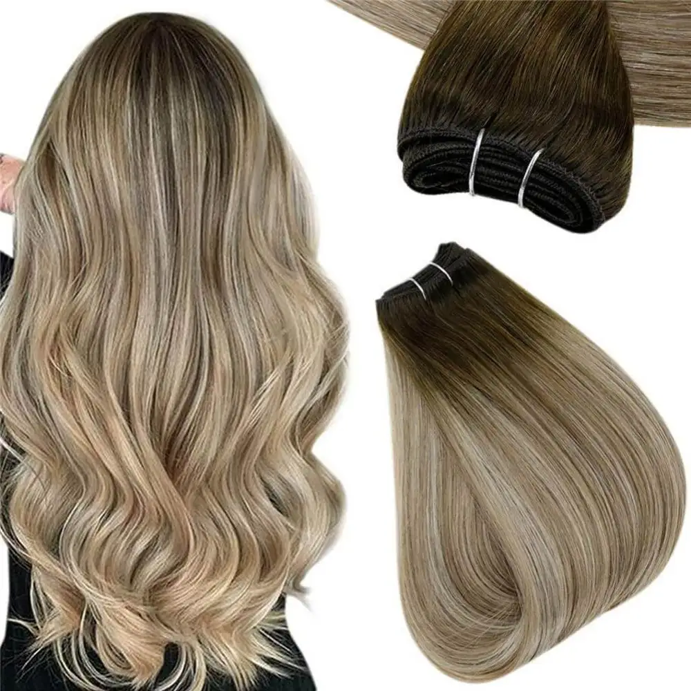 100% Russian Cuticle Aligned hair Hand tied Hair Extensions No Return Virgin Double Drawn Ombre Blonde Genius Hair Weft