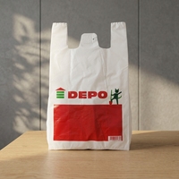 Sac T-shirt WANDA personnalisé avec logo imprimé en gravure, en plastique HDPE recyclable, thermoscellable, pour courses et supermarché