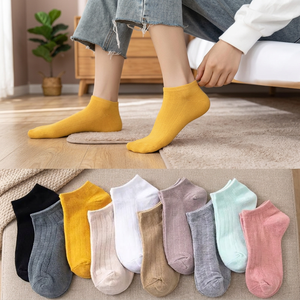 Ribbed Ankle Women's <b>Socks</b> Taiwan Made Elastic Textured Casual Daily Trendy Anti-Bacterial Autumn Body Logo Short <b>Socks</b> - Product Image 1