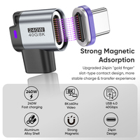 Adaptateur magnétique T10 240W |   Adaptateur Mini Type C en forme de T 24 broches 8K 40 Gbps avec embouts magnétiques iOS, USB-C et Micro