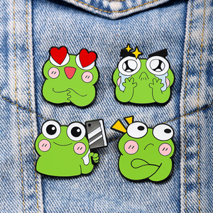4 Nouveaux Designs de Badges en Métal de Haute Qualité, Mignons et Drôles, Motif Grenouille Meme Cartoon, pour Décoration de Sac à Dos - Product Image 3