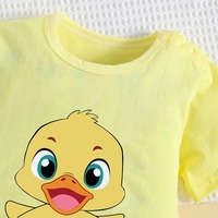 Romper Bayi Sangat Populer Motif Bebek 100% Katun Kuning Lengan Pendek Jumpsuit Kancing Tekan di Selangkangan untuk Bayi Laki-laki Perempuan