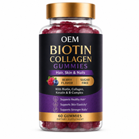 Gummies de biotine, collagène et kératine haute puissance, peptides de collagène hydrolysés types I, II, III, V, X, complexe B, supplément végétalien OEM