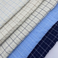 Tissu brocart tissé à carreaux petits, aspect lin, légèrement froissé, effet slub lavé, en stock direct usine