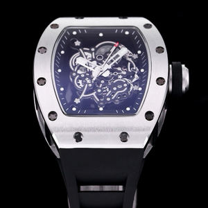 Montre de luxe à mouvement squelette visible avec boîtier en acier argenté de forme tonneau, matériaux durables, idéale pour un cadeau de mode masculin - Product Image 3