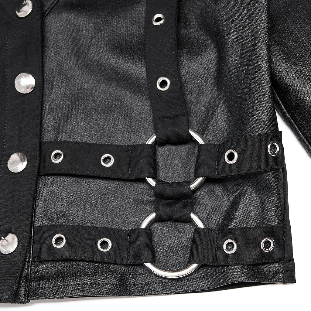 Punk Rave WT-721DQF Elastic Slim Fit Double Color Spliced V Neck Long Sleeve Loops Decorated Woman Pullover T-shirt