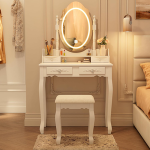 Ensemble de coiffeuse avec miroir et éclairage, table de maquillage moderne avec tabouret pour chambre à coucher - Product Image 1