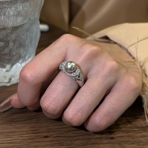 S925 Pure Silver Luxury Diamond Set Black Diamonds Embellished Variety Hemp Gray <b>Pearl</b> <b>Rings</b> Light Luxury Vintage Style - Product Image 1