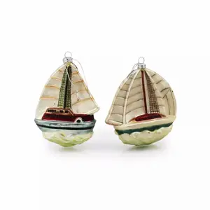Cheerful Design New Glass Ship Ornament Christmas Tree Ball Baubles European Style Boat Decorative Christmas Ornament Gift Idea