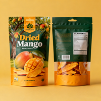 Sachet Doypack en plastique personnalisé avec logo pour snacks, fruits, aliments secs et mangues séchées, avec fenêtre, vente en gros