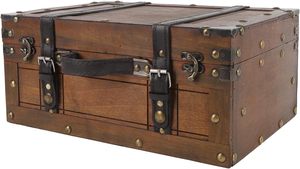 <span class=keywords><strong>Coffre</strong></span> de rangement carré en bois vieilli Sonew, avec poignée en cuir texturé, usage polyvalent, portable, style antique - Product Image 3