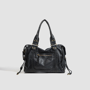 Cross-border Best-selling French-style Vintage Biker <b>Bag</b> <b>Soft</b> PU <b>Leather</b> Shoulder Crossbody Tote Large Women's <b>Bag</b> High Capacity - Product Image 1