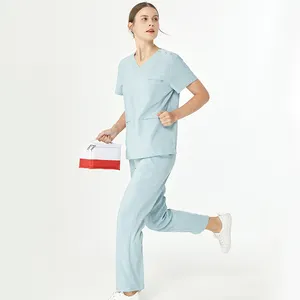 Micro Stretch Nursing Uniforms Scrubs Medical Workwear Hospital Doctors Nurses Women Men Cotton Linen Clinical Sanitary Outfits