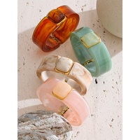 JINYOU 7591 Bracelet tendance vintage en acrylique imperméable, plaqué or 18 carats, ajustable, style chunky, bijoux