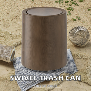 Creative Grain Design 12L 16L Ring Lidless Trash Basket Standing Swivel-Capped <b>Plastic</b> Wood Waste <b>Bins</b> for Home Use - Product Image 2