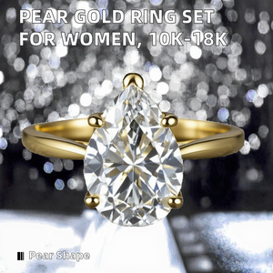Women's Moissanite Engagement & Anniversary Wedding <b>Ring</b> Set Pear Shaped 10K/<b>14K</b>/18K Yellow <b>Gold</b> Classic Design - Product Image 2
